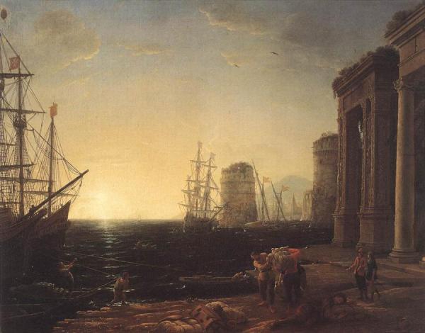Harbour Scene At Sunset by Claude Lorrain