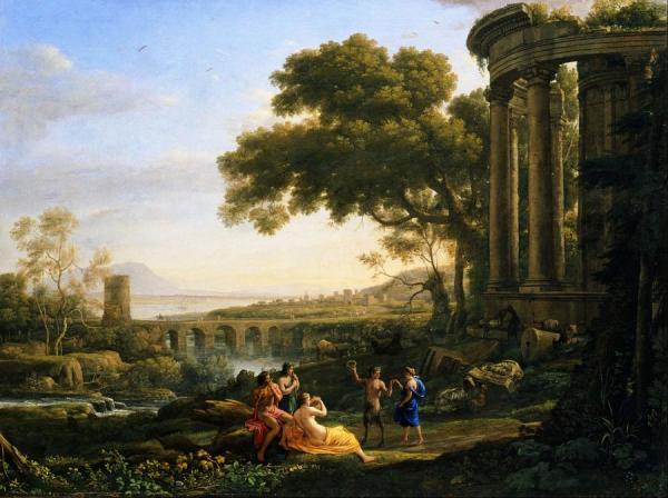 Landscape With Nymph And Satyr Dancing by Claude Lorrain