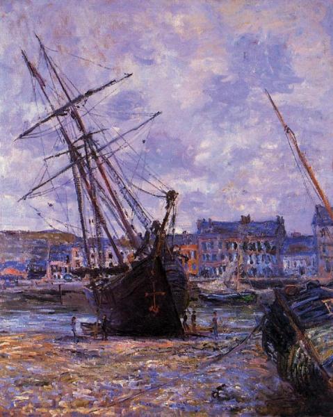 Boats Lying At Low Tide At Fecamp by Claude Monet