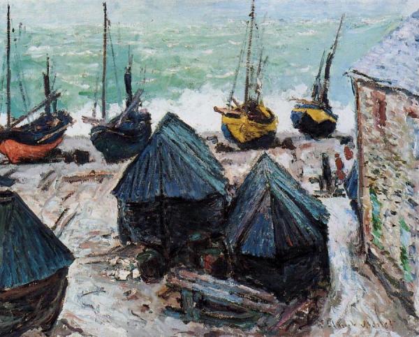 Boats On The Beach At Etretat by Claude Monet