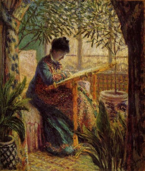 Camille Embroidering by Claude Monet