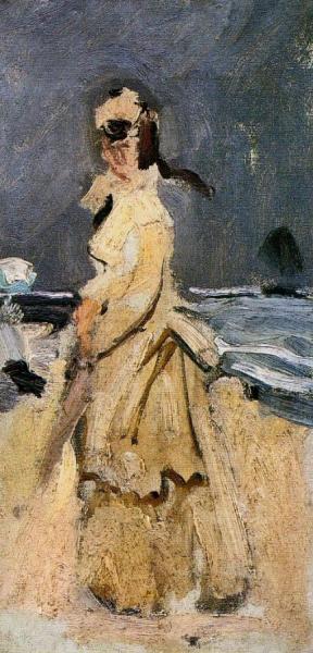 Camille On The Beach by Claude Monet