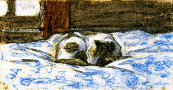 Cat Sleeping On A Bed by Claude Monet