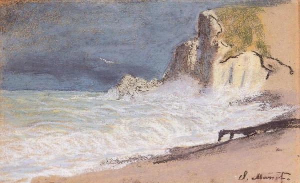 Étretat - Amont Cliff, Rough Weather by Claude Monet
