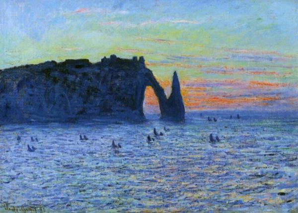 Etretat, The Needle Rock And The Porte D'aval, Sunset by Claude Monet