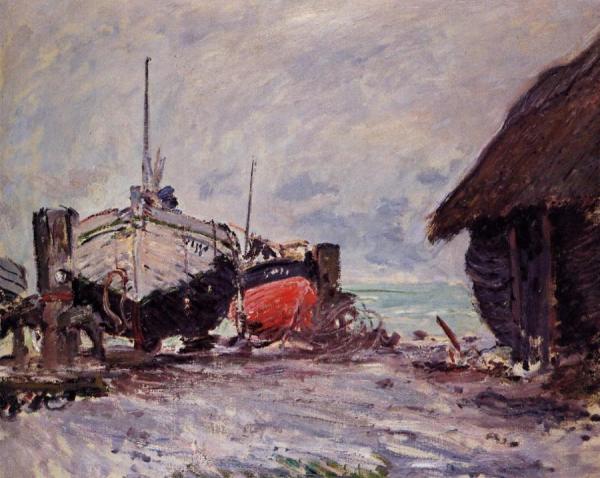 Fishing Boats At Etretat by Claude Monet