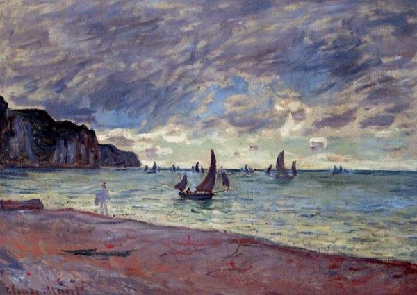 Fishing Boats By The Beach And The Cliffs Of Pourville by Claude Monet