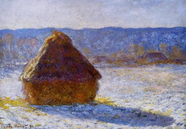 Grainstack In The Morning, Snow Effect by Claude Monet