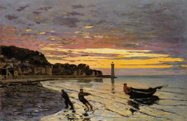 Hauling A Boat Ashore, Honfleur by Claude Monet