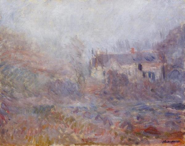 Houses At Falaise In The Fog by Claude Monet