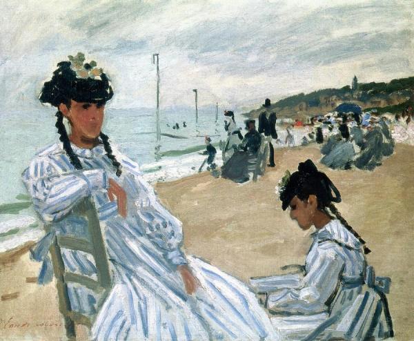 On The Beach At Trouville by Claude Monet