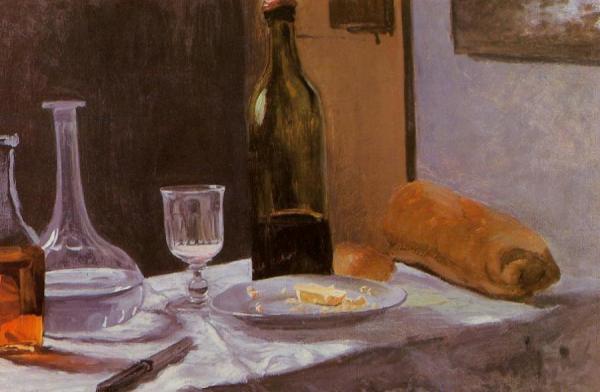 Still Life With Bottle, Carafe, Bread And Wine by Claude Monet