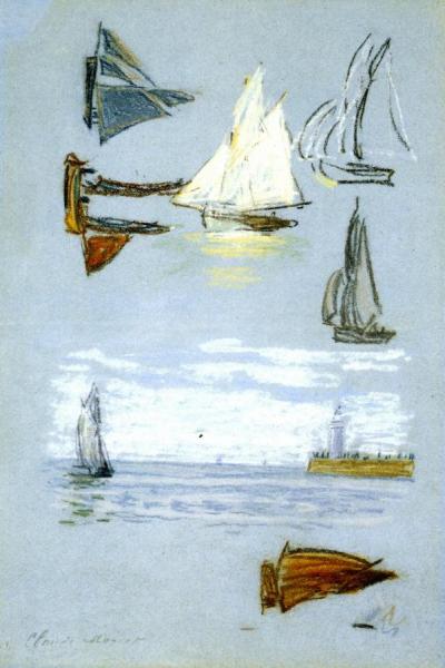 Study Of Sailboats And Harbor by Claude Monet