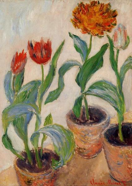 Three Pots Of Tulips by Claude Monet