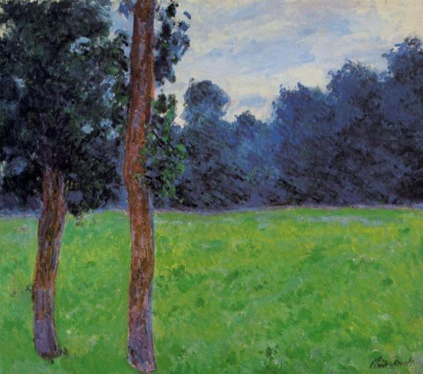 Two Trees In A Meadow by Claude Monet