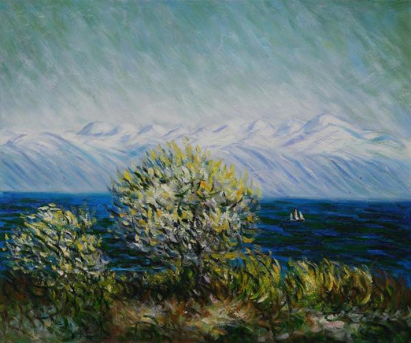 View Of The Bay At Antibes And Maritime Alps by Claude Monet