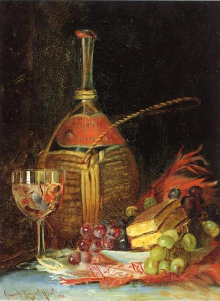 Still Life With Grapes, Cake And Botle Of Wine by Claude Raguet Hirst
