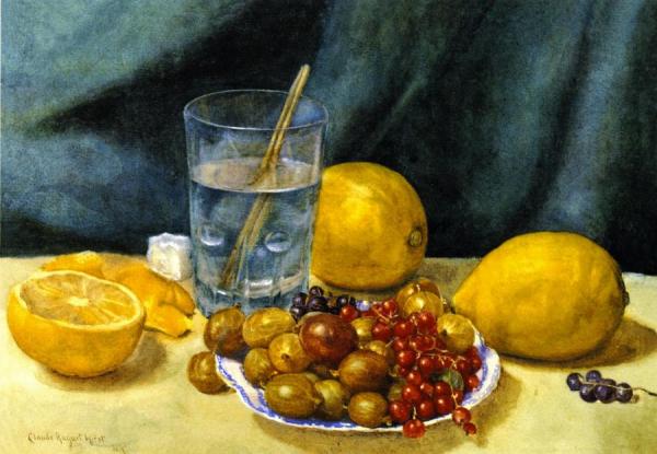 Still Life With Lemons, Red Currants And Gooseberries by Claude Raguet Hirst