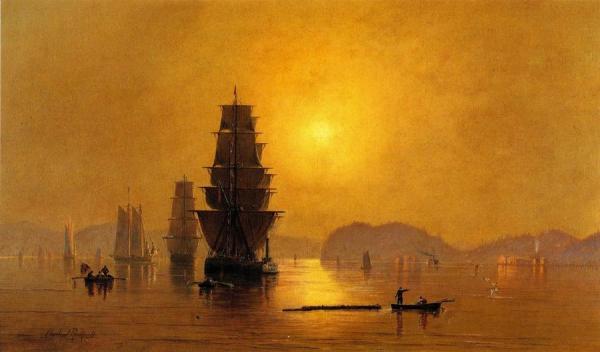 Smoky Sunrise, Astoria Harbor by Cleveland Rockwell Oil Painting Reproductions