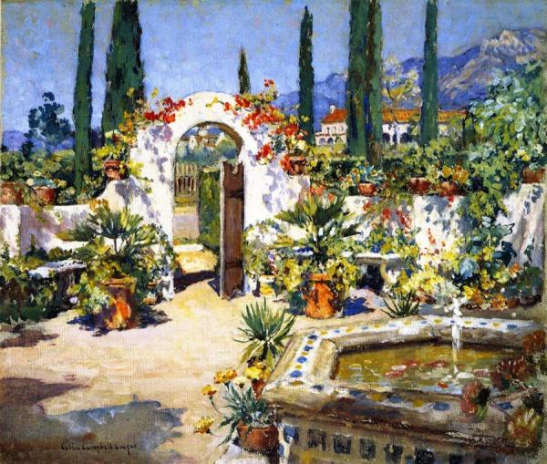 A Santa Barbara Courtyard by Colin Campbell Cooper