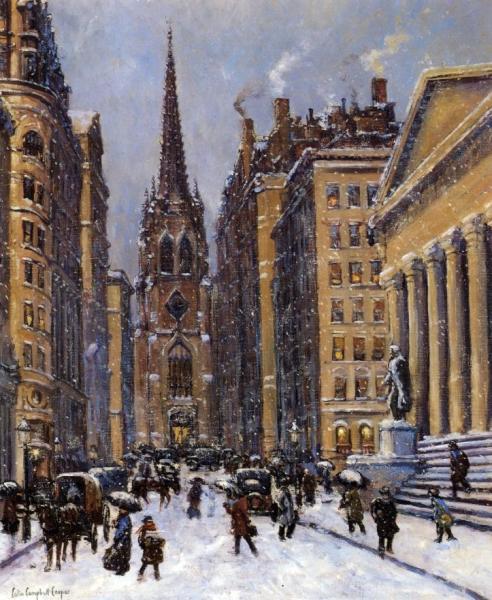 Wall Street Facing Trinity Church by Colin Campbell Cooper