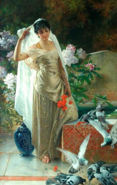 Conrad Kiesel Girl With Pigeons