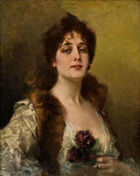 Lady With Roses by Conrad Kiesel Oil Painting Reproductions