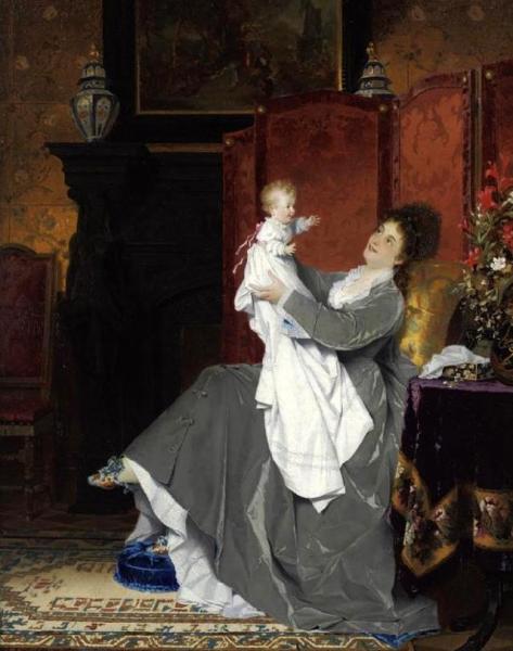 Playing With Baby by Conrad Kiesel Oil Painting Reproductions