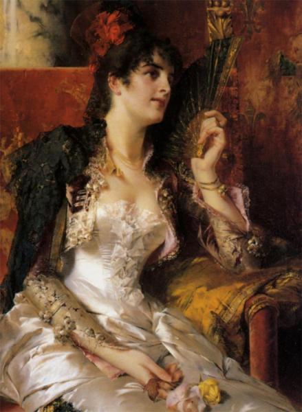 Senorita With A Fan by Conrad Kiesel