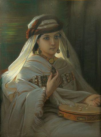 Jeune Marocaine Au Tambourin (young Moroccan With Tambourine) by Constant Joseph Brochart Oil Painting Reproductions
