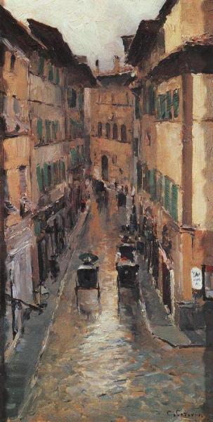 A Florence Street In The Rain. by Constantin Alexeevich Korovin