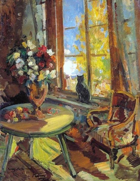 Black Cat At A Windowsill by Constantin Alexeevich Korovin