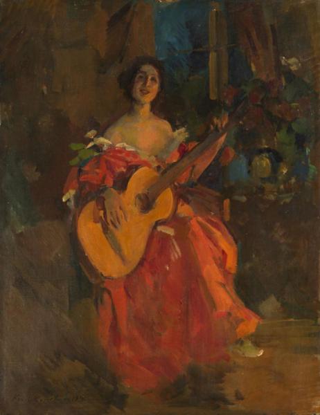 Lady With A Guitar by Constantin Alexeevich Korovin