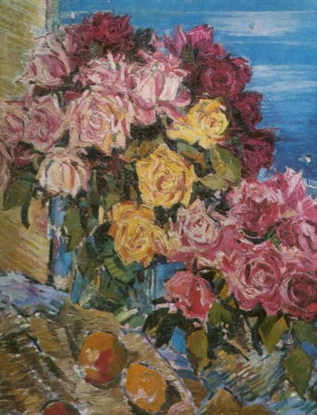 Roses On The Window by Constantin Alexeevich Korovin