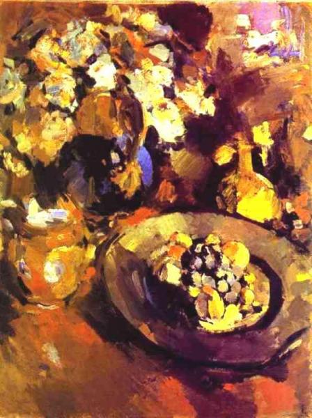 Still Life With Fruit And Bottle by Constantin Alexeevich Korovin