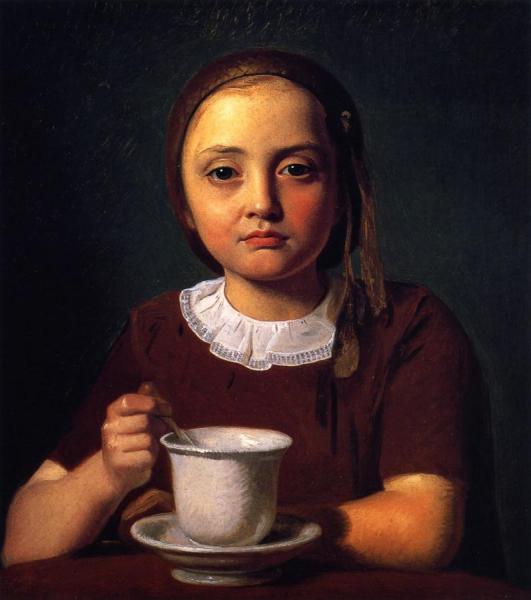 Portrait Of A Little Girl, Elise Købke, With A Cup In Front Of Her by Constantin Hansen Oil Painting Reproductions