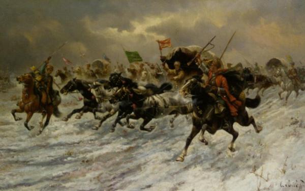Russian Horsemen Storming The Battle Field by Constantin Stoiloff Oil Painting Reproductions