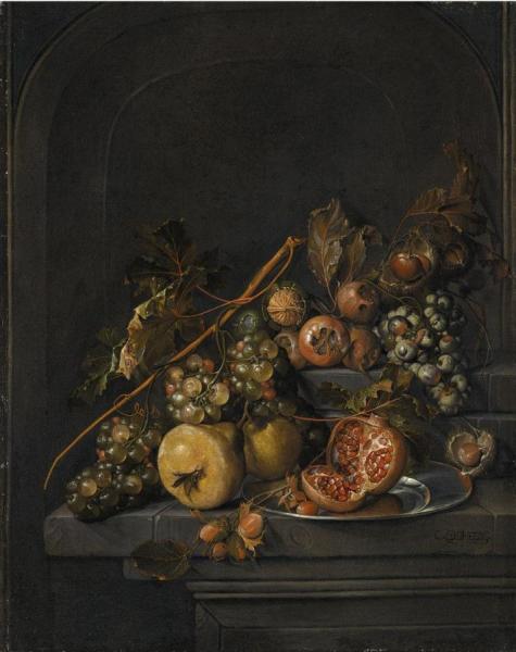 Cornelis De Heem A Still Life Of Fruit And Nuts On A Stone Ledge