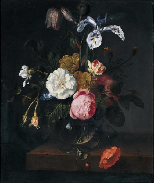 A Still Life Of Roses, Poppies, Ranunculus, Fritillaria, Geraniul, Iris, Etc. by Cornelis Kick Oil Painting Reproductions