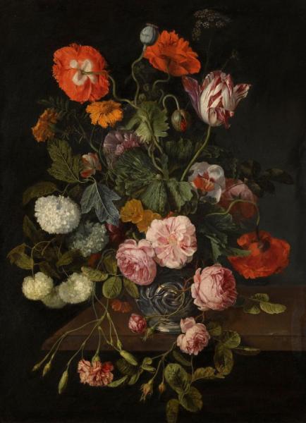 A Still Life With Parrot Tulips, Poppies, Roses, Snow Balls, Etc. by Cornelis Kick