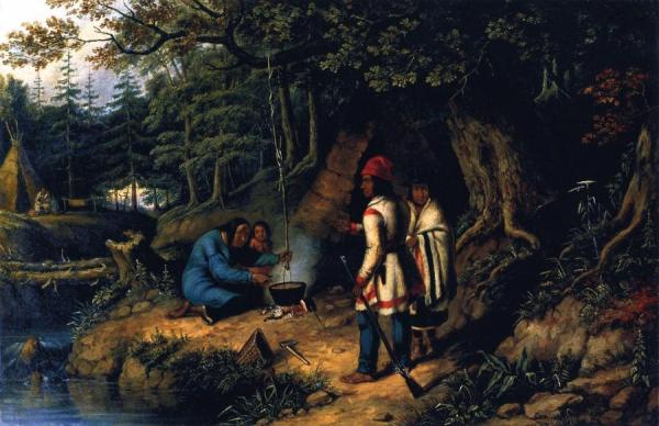 A Caughnawage Indian Encampment by Cornelius Krieghoff