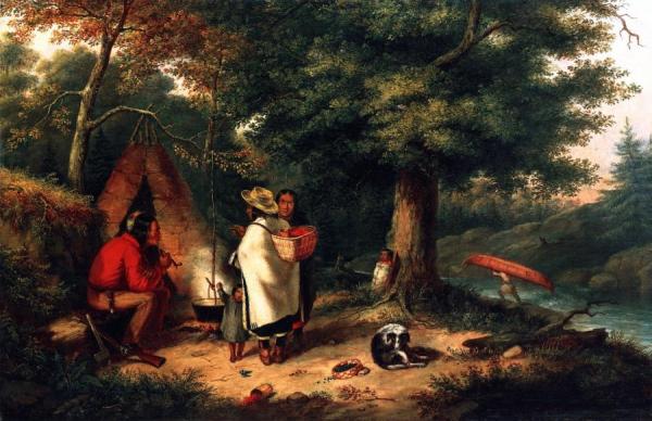 Caughnawaga Indian Encampment At A Portage by Cornelius Krieghoff