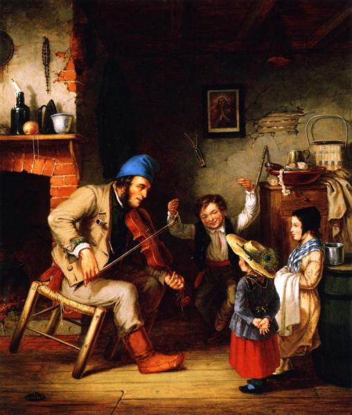 Fiddler And Boy Doing Jig by Cornelius Krieghoff