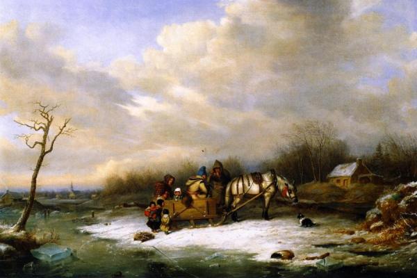 Habitant Family With Horse And Sleigh by Cornelius Krieghoff Oil Painting Reproductions