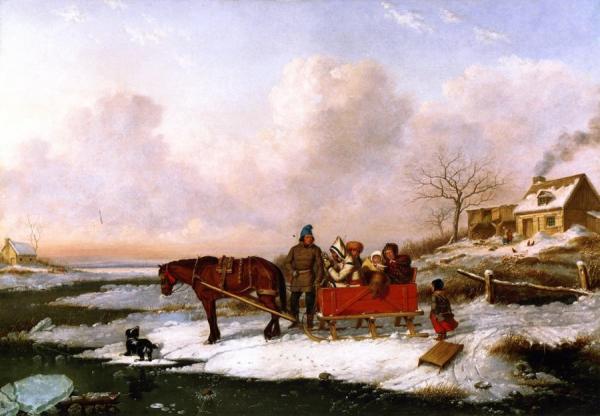 Hebitant Sleigh, View Near The Canada Line by Cornelius Krieghoff