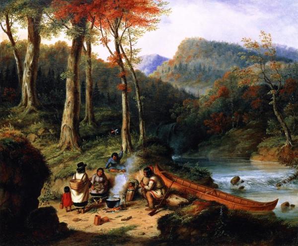 Huron Indians At Portage by Cornelius Krieghoff
