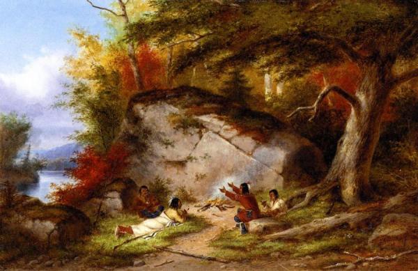Cornelius Krieghoff Indian Campfire At Big Rock