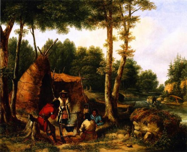 Indian Encampment By A River by Cornelius Krieghoff