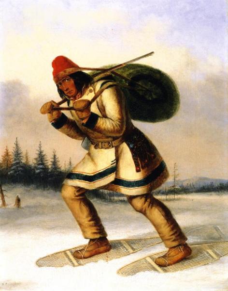 Indian Trapper On Snowshoes by Cornelius Krieghoff