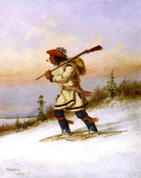 Indian Trapper On Snowshoes by Cornelius Krieghoff